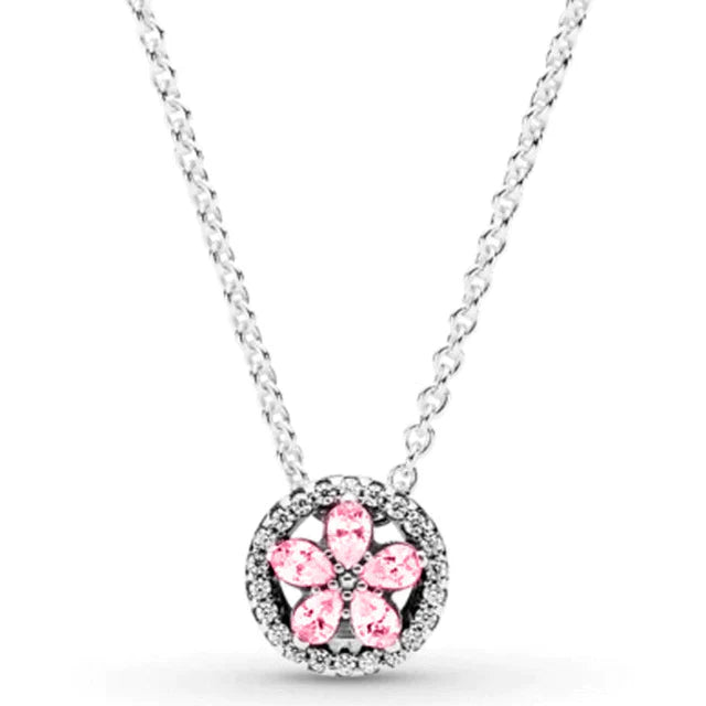 Nytt 925 Sterling Silver Tidlös Elegans Snöflinga accentuerad cirkulära hjärtan halsband för populära pärlor Charm DIY smycken
